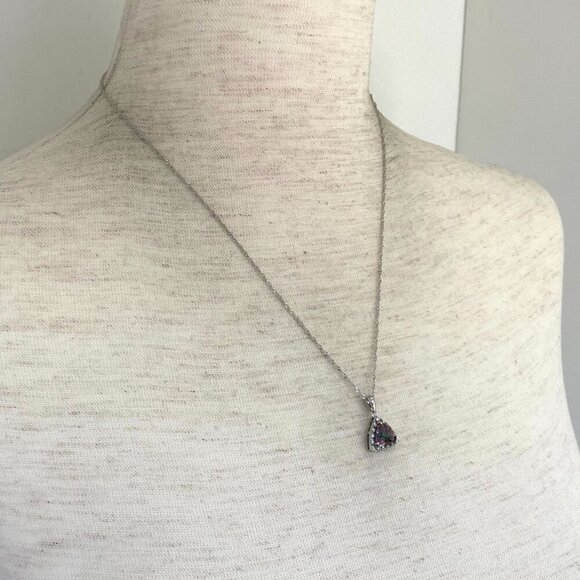 Sterling Silver 925 Trillion Cut Mystic Quartz Pendant Necklace 18" Rope Chain - Picture 11 of 16